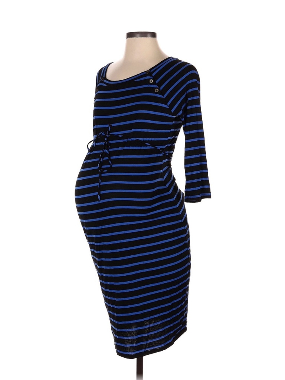 Motherhood Black & Blue Striped Long-Sleeve Maternity Dress